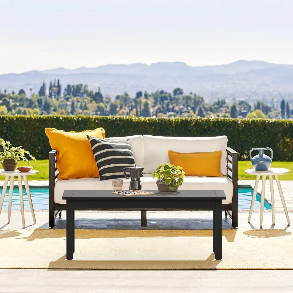 

Outdoor Coffee Table, HDPS Black Patio Coffee Tables for Outside Rectangle, Adjustable Levelling Feet/Weather Resistant