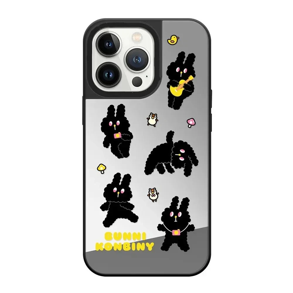 

Black Silver Mirror Surface Cartoon Rabbit Phone Case Cover for IPhone 11 12 13 14 15 Pro Max Case for IPhone 15 Pro