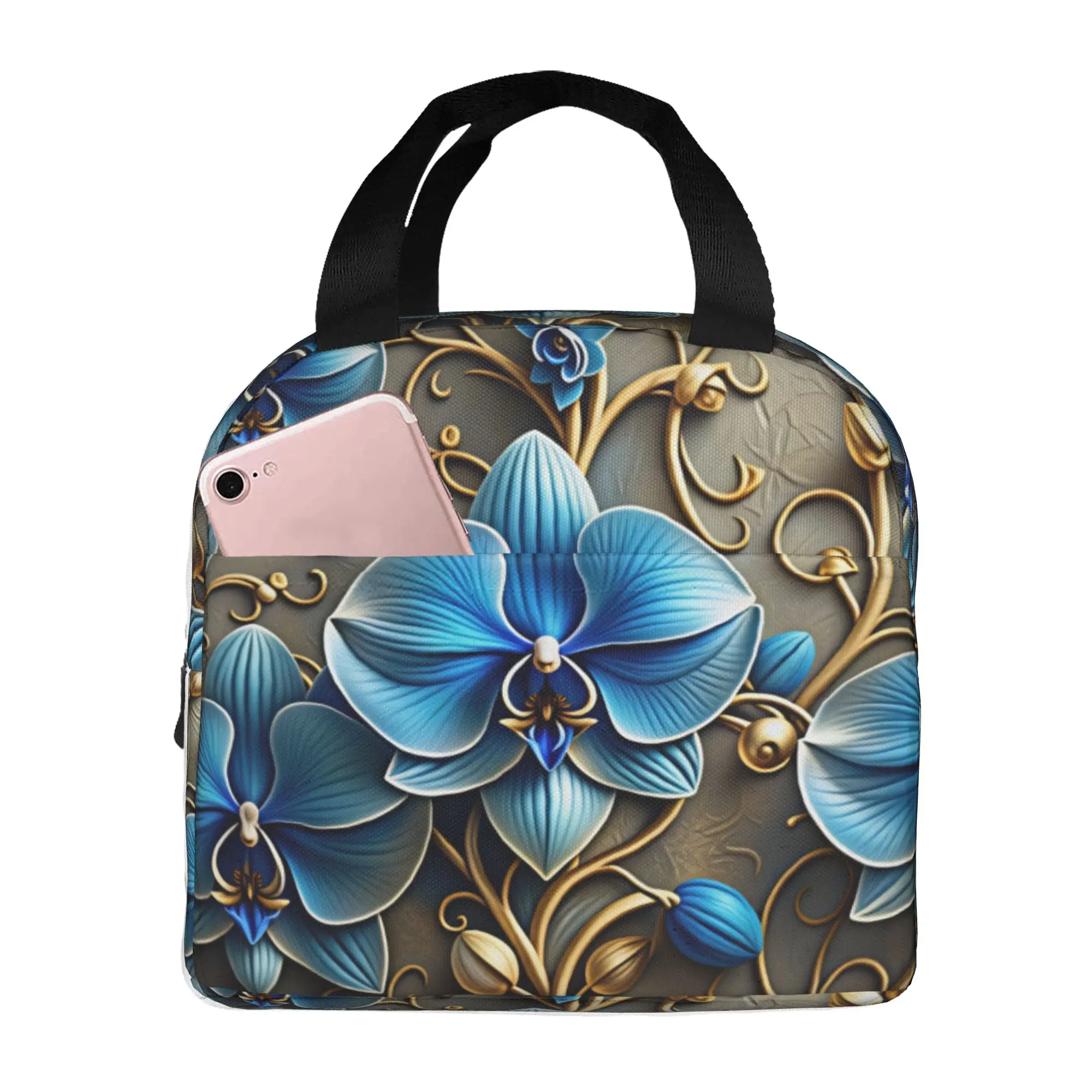 Luxury High 3D Floral Lunch Bag Women Fashion Trend 3D Flowers Cooler Warm Insulated Lunch Boxes for Adult Office