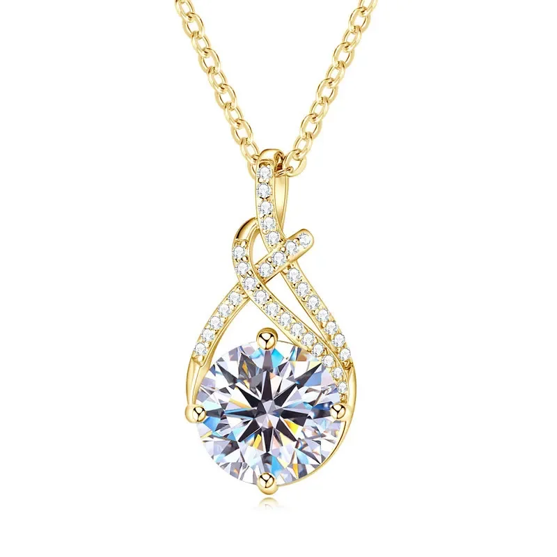 Apaison Female Adjustable Necklace Pendant Gold Plated 1.5 ct Moissanite Jewelry