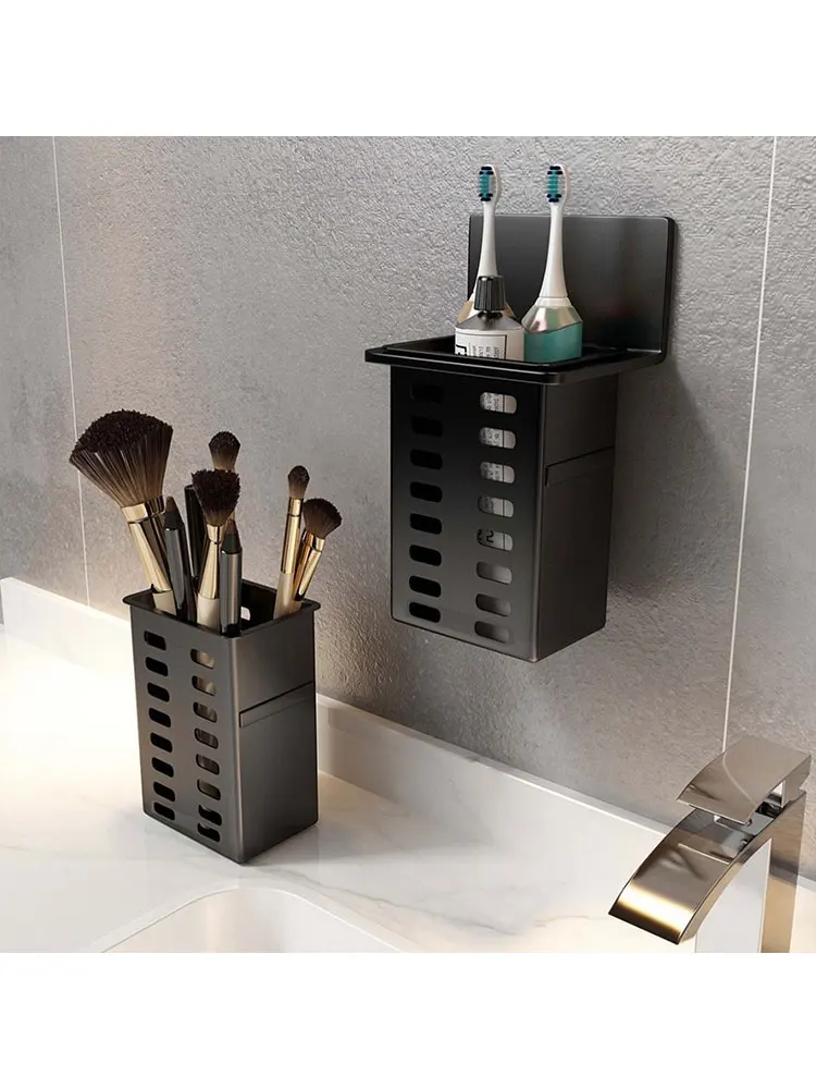 Wandmontierter Abfluss-Zahnbürstenhalter für den Haushalt, Kosmetik-Aufbewahrungsbox, keine Installation erforderlich, Stäbchenhalter, Stifthalter, multifunktional – Detail 1
