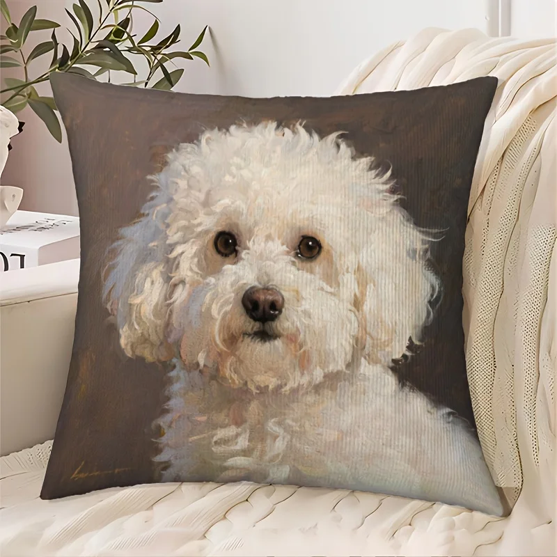 1pc Oil Painting Bichon Frise Printed Throw Pillow Cover,Suitable for Sofa,Bedroom,LivingRoom,a Heartwarming Gift for Dog Lovers