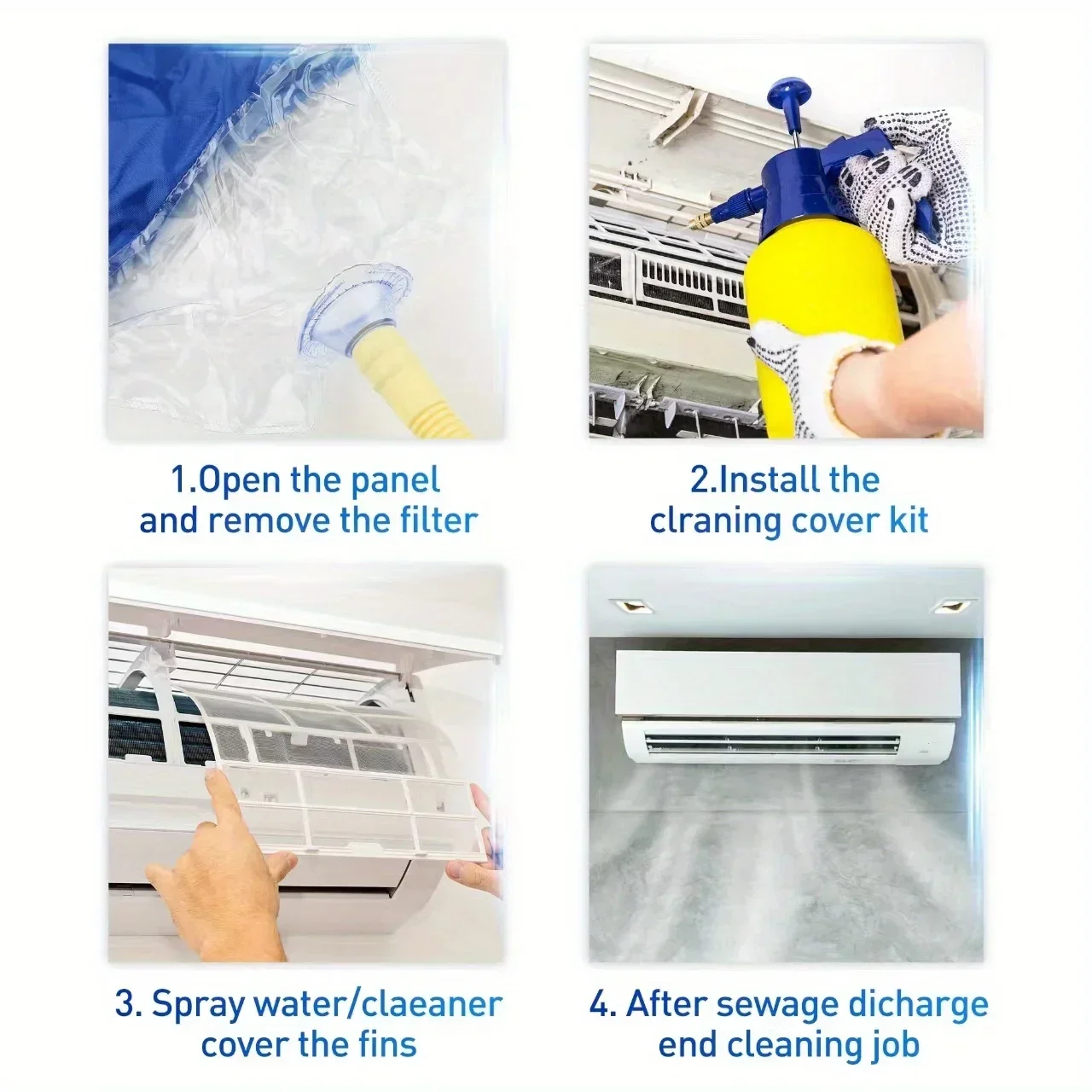 Large 2.4/3.2m Air Conditioner Cleaning Cover Kit Double Thickening Wash Mounted Protective Dust Cleaner Water Bag Support Plate