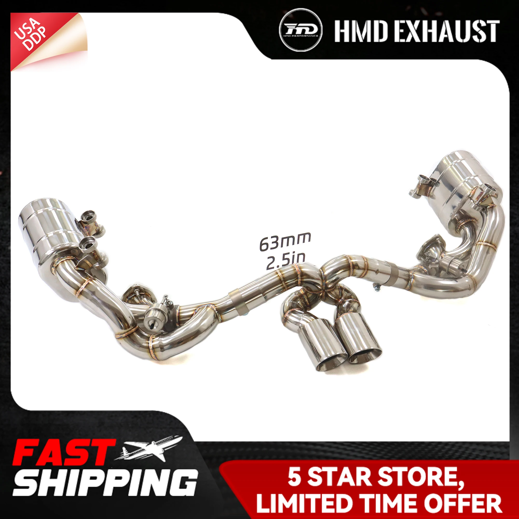 

HMD Catback for Porsche 911 997.2 upgrade GT3 Exhaust Vacuum valve Non-destructive installation SS Tips