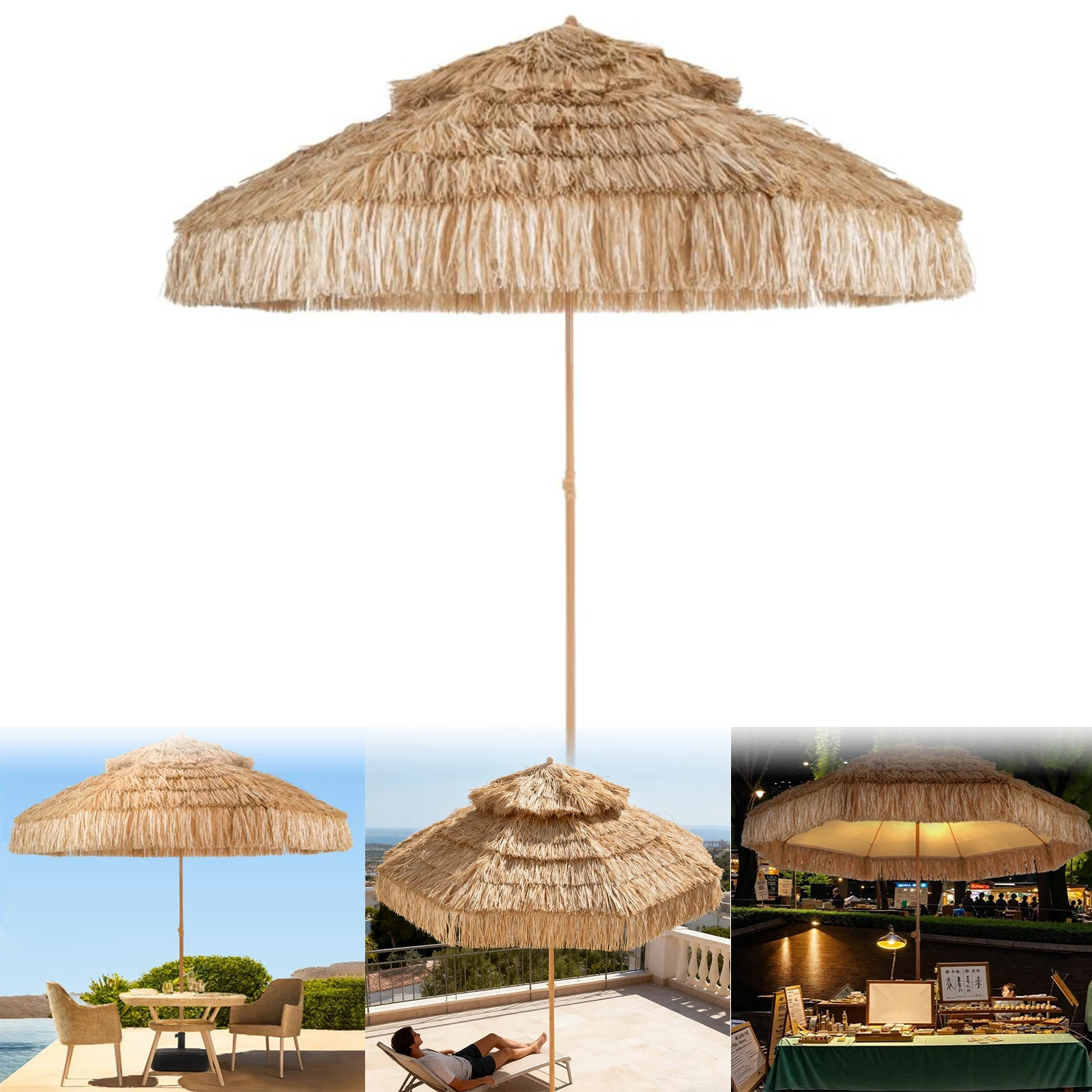 مظلة قش محاكاة خارجية بطول 9 أقدام مع 8 أضلاع للحماية من الأشعة فوق البنفسجية مظلة شاطئ منقوشة لحديقة البار والفناء الخلفي