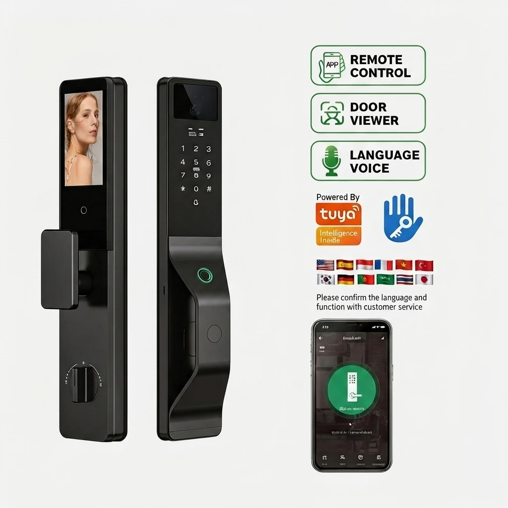 Smart Door Lock With Camera Intercom - ビジュアルデュアルカメラ搭載Tuyaスマートドアロック、ビデオインターホン、手のひら静脈認証、3D顔認証バイオメトリクススマートロック