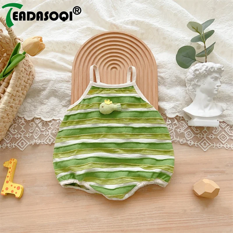 2024 Summer Bodysuits Newborn Baby Girls Boys Ling Striped 3D Fish Decoration Todder Kids Overalls Vest Infant Thin Cool 0-2Y