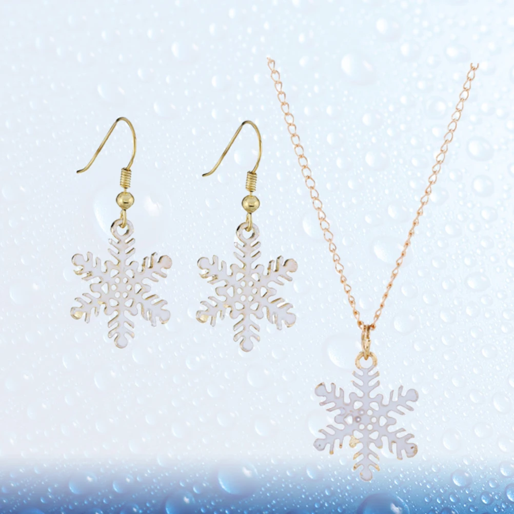 

2Set Christmas Snowflake Jewelry Set Colorful Lightweight Alloy Necklace Earrings for Women Holiday Party Accessory