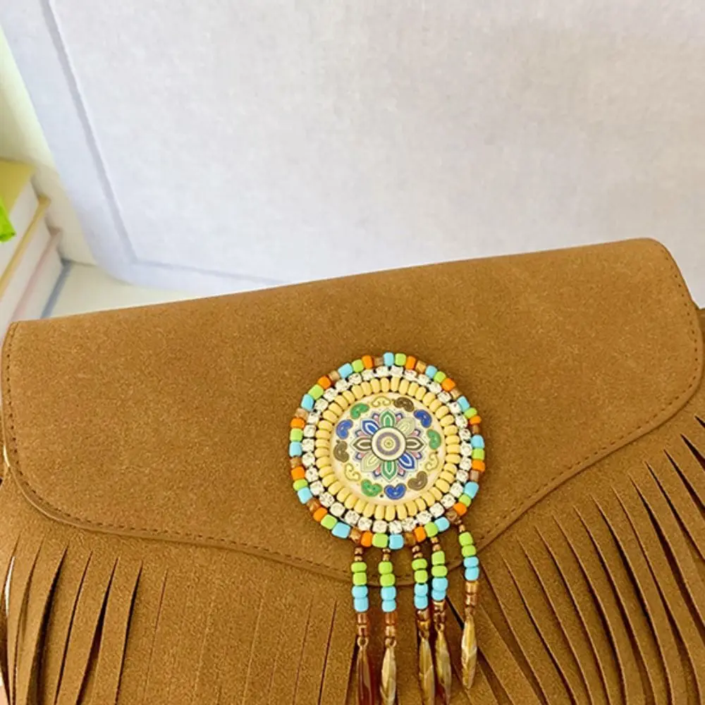 

Korean Style Tassel Shoulder Bag PU Leather Vintage Suede Crossbody Bag Large Capacity Bohemian Style Ethnic Style Handbag Girls