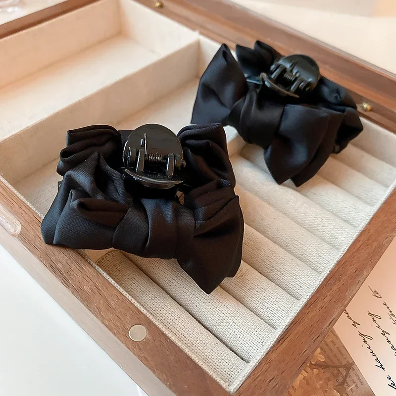 1/2 Stück Schwarze Stoff-Haarspangen mit Schleife für Frauen, Niedliche Kleine Doppelseitige Acryl-Ponyklammern, Haarspangen-Accessoires-Sets – Detail 7