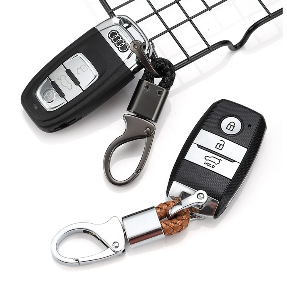 Car Key Holder Key Rings Key Chain Hand Woven Horseshoe Buckle Keychain Car Metal Keyring Gift Creative Auto Accessories