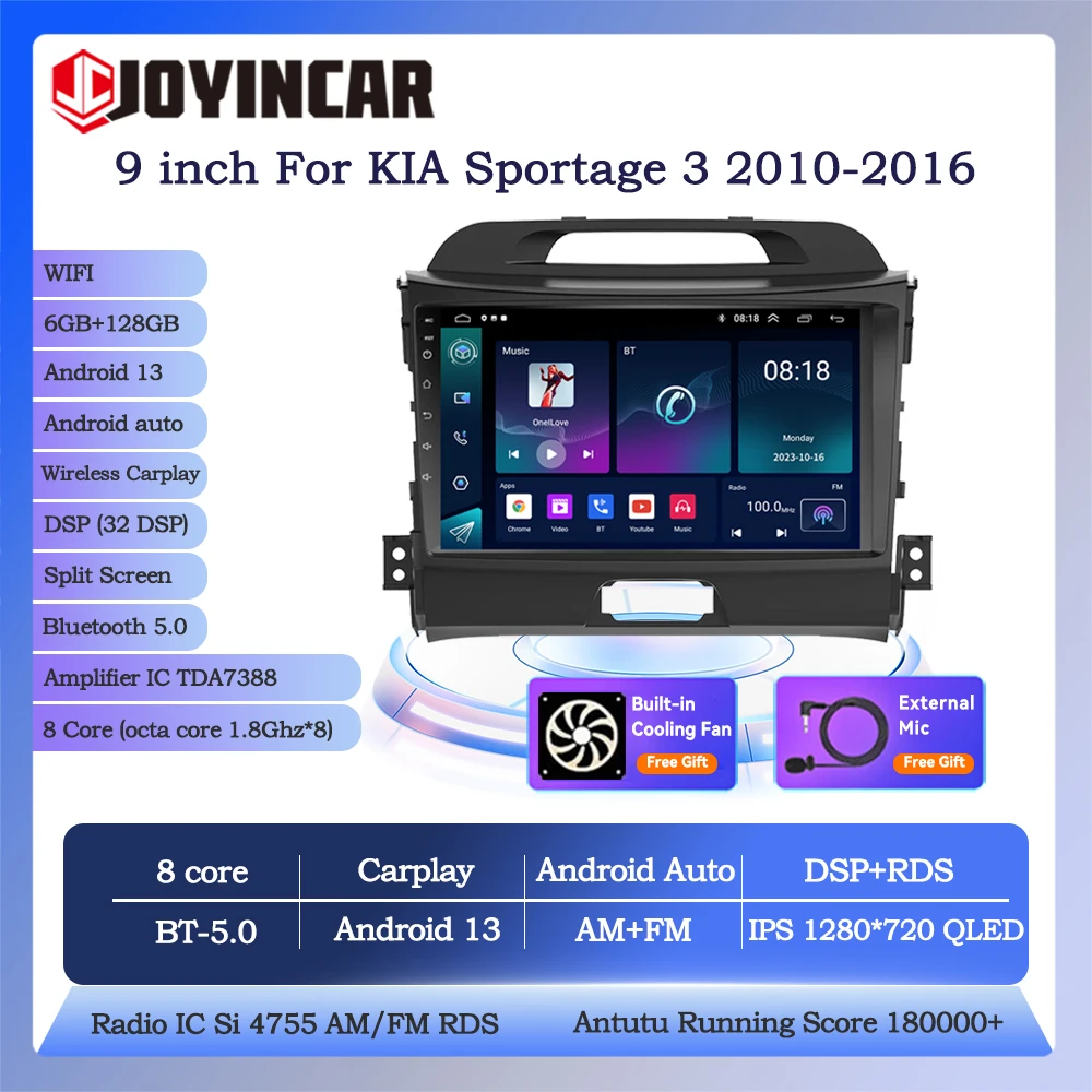 

Автомагнитола Joyincar 2 Din для KIA Sportage 3 2010-2016 4G 9 ''Android 13 стерео Мультимедийный видеоплеер навигация GPS головное устройство