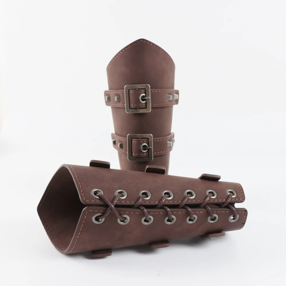 2개 중세 코스프레 PU 가죽 갑옷 팔 보호대 레이스업 남성 해적 기사 건틀렛 손목 보호대 스팀펑크 액세서리
