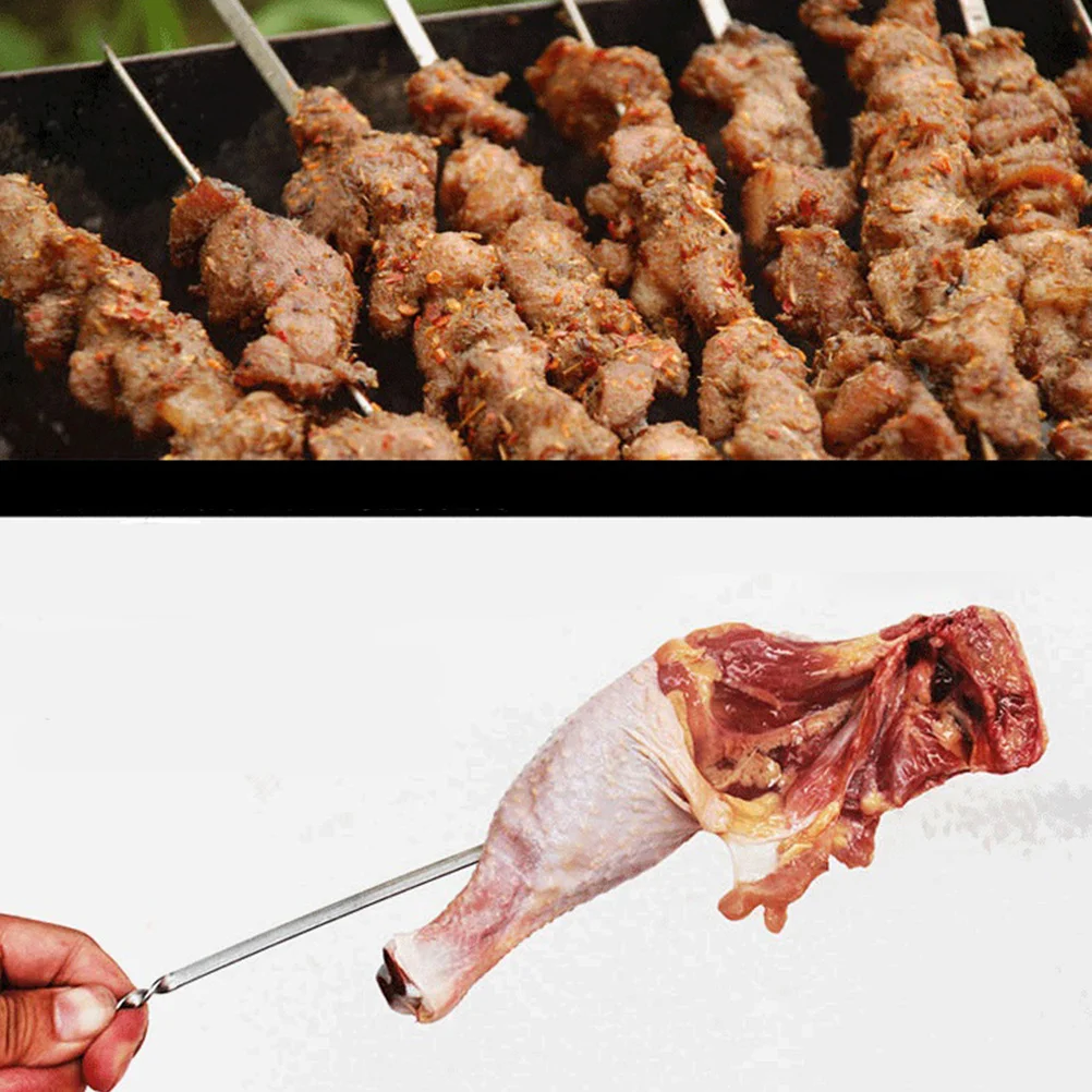 

10Pcs 42cm Barbecue Skewers Stainless Steel Flat Metal Easy Manipulate Integrated Slider Safe Food Barbecue Skewers