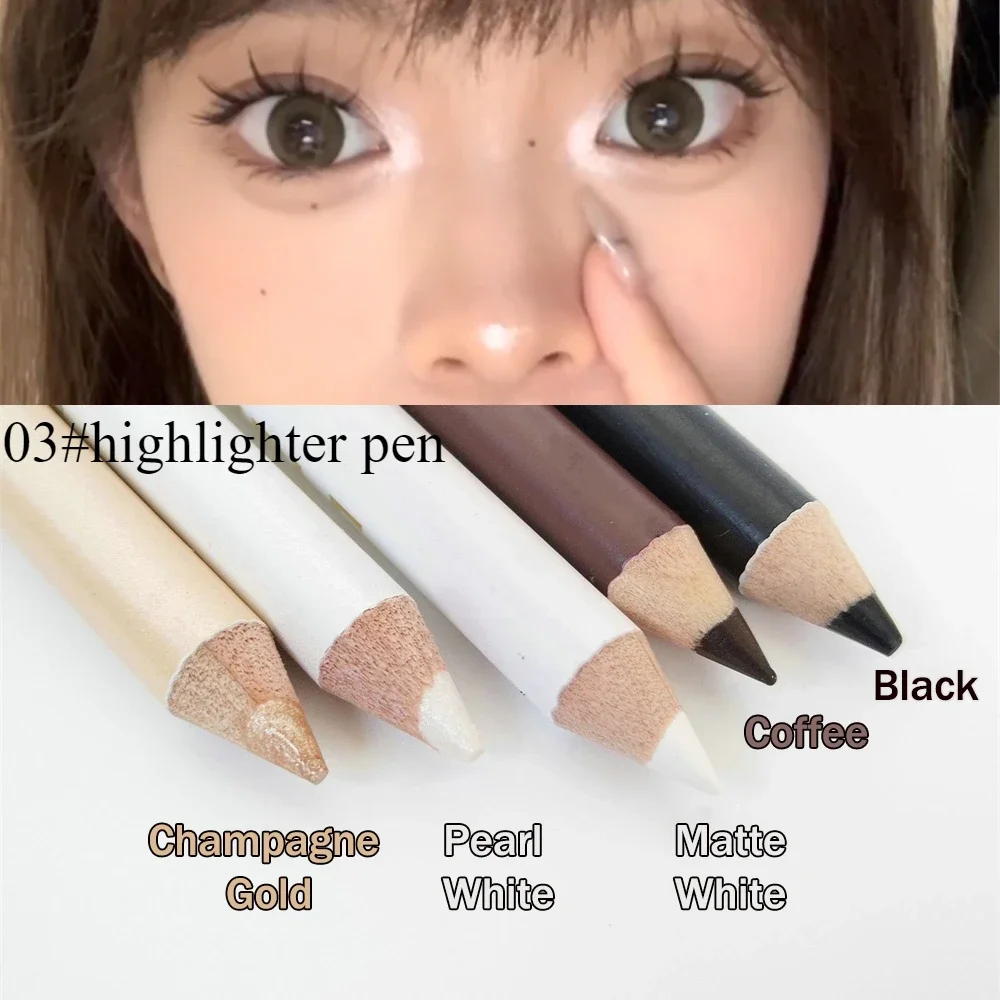 ไม้ Dual-ใช้อายไลเนอร์สีดํา Eyebrow Highgloss ดินสอ 3 In 1 Lasting Non Smudg สีขาว Silkworm Brighten Eye Shadow Stick แต่งหน้า