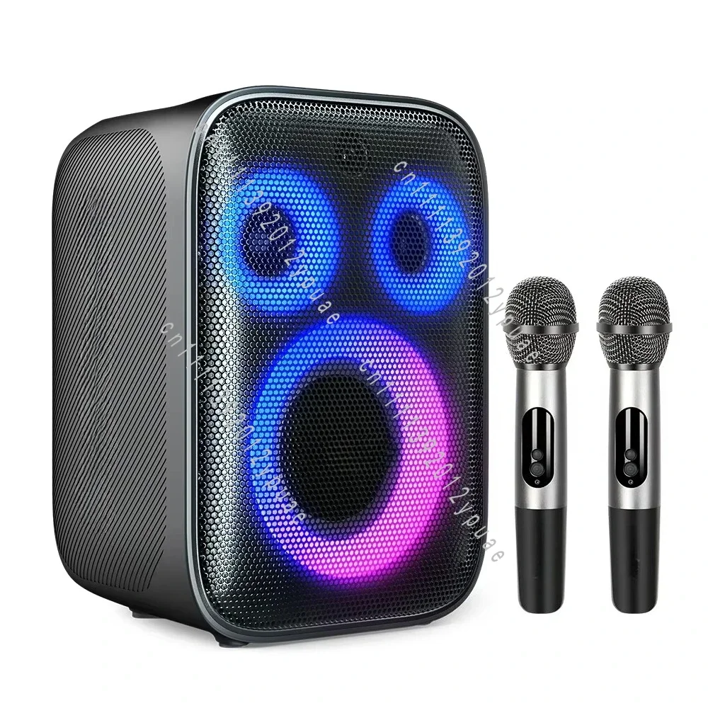Karaoke Portable Wireless Speaker with Dual Wireless Microphones and Shoulder Strap Support AUX TF U Disk Audio Player