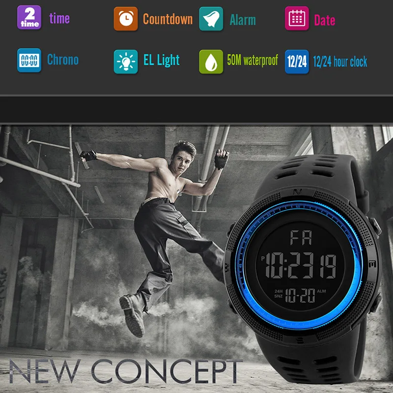 YIKAZE Men\'s Digital Watches Waterproof Outdoor Men Sports Watch Fitness Electronic Watch Military Sports Clock Kids Gifts