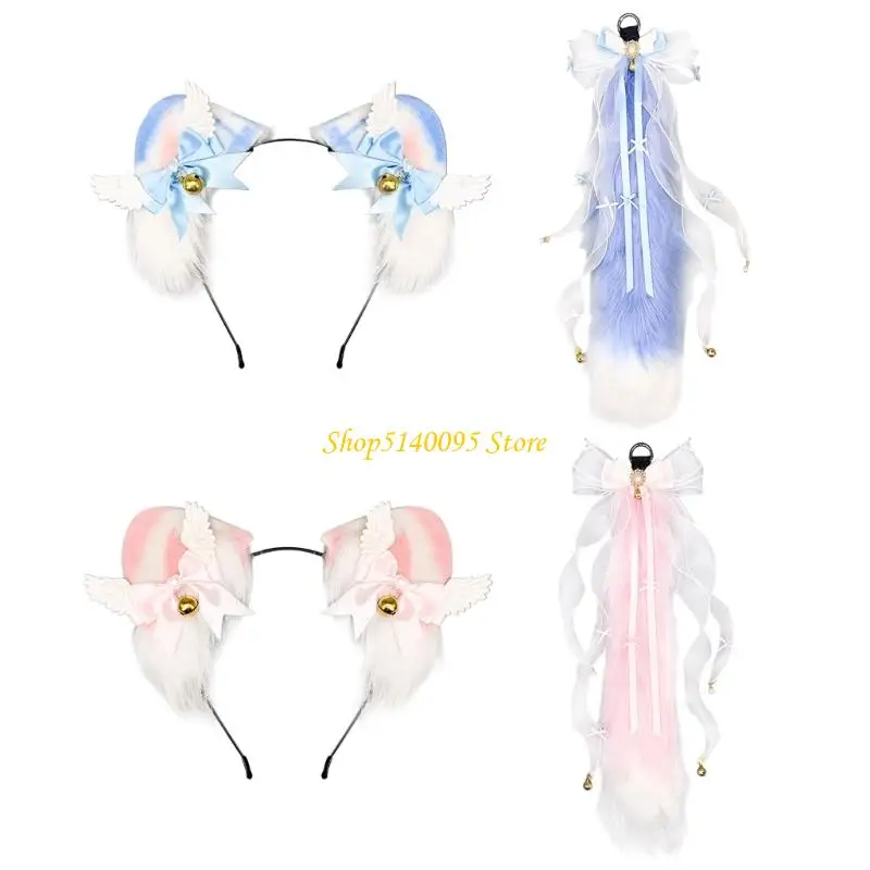 

DXAE Foxes Ears Headband Tail Fuzzy Cats Ears Headband Tail Halloween Cosplay Party Cats Costume Accessories for Kid Adult