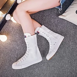 Women's Vulcanized Shoes Mid Top Side Zipper Canvas Shoes Women's Dance Breathable Soft Comfortable Women's Shoes Sneakers Woman