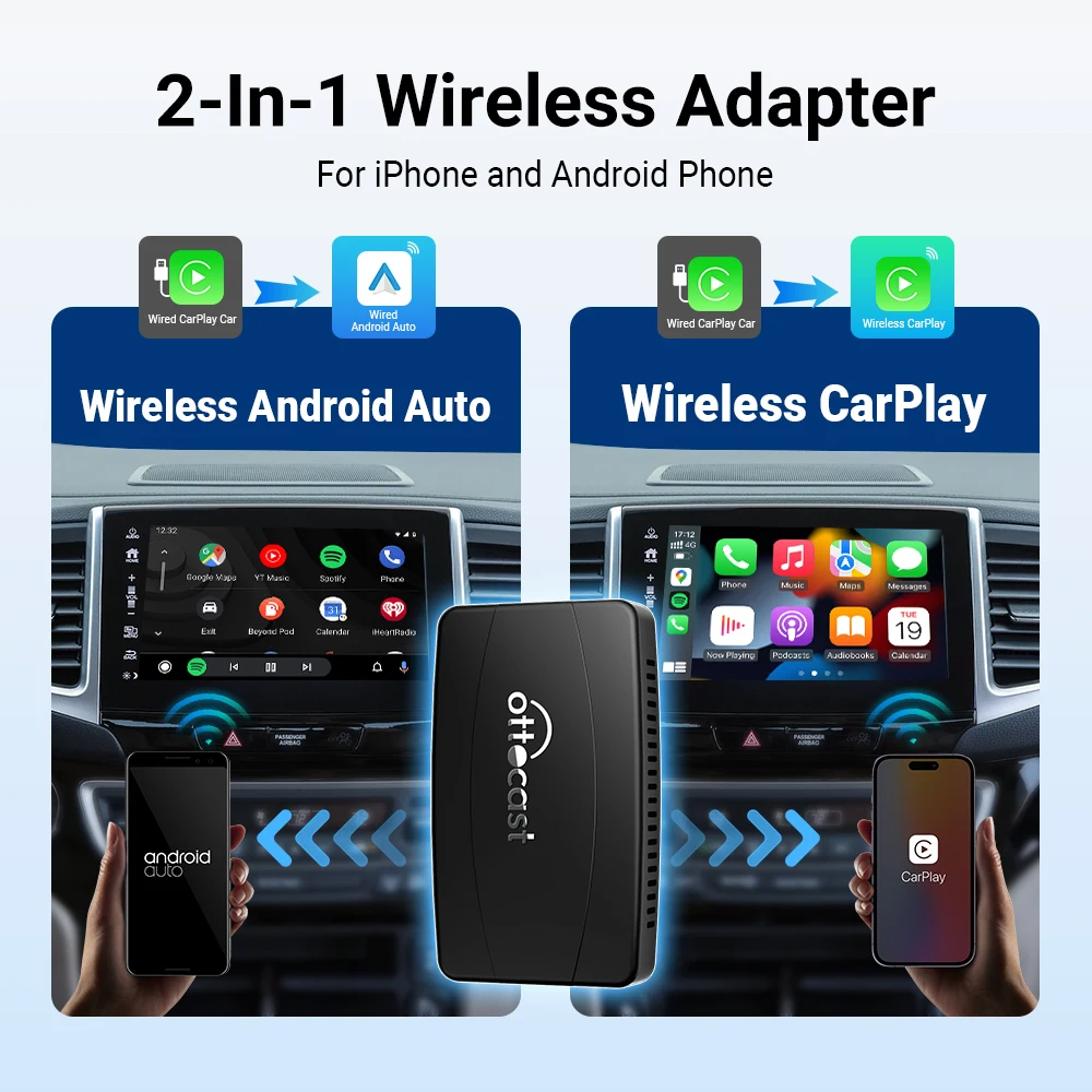 

Ottocast U2X Wireless Android Auto CarPlay 2 In 1 Adapter Plug and Play for Original Wired CarPlay Car Best Price Great Deal