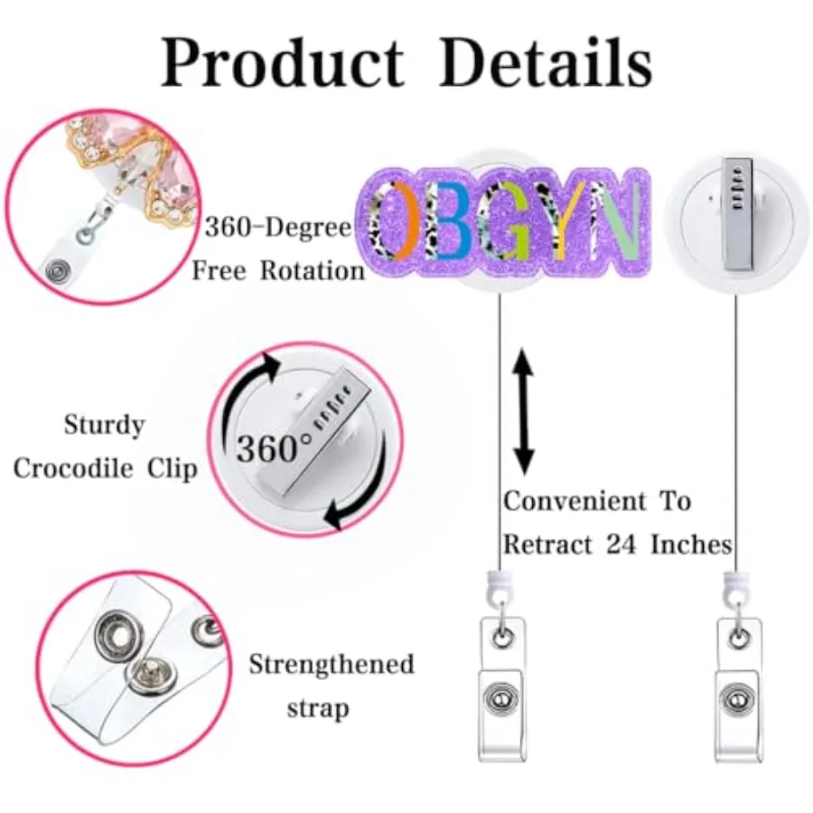 OBGYN Badge Reel Retractable for Women OB Healthcare Badge Holder MA Student RN CNA Hospital Medical Doctor Badge Clip ID Card view 2