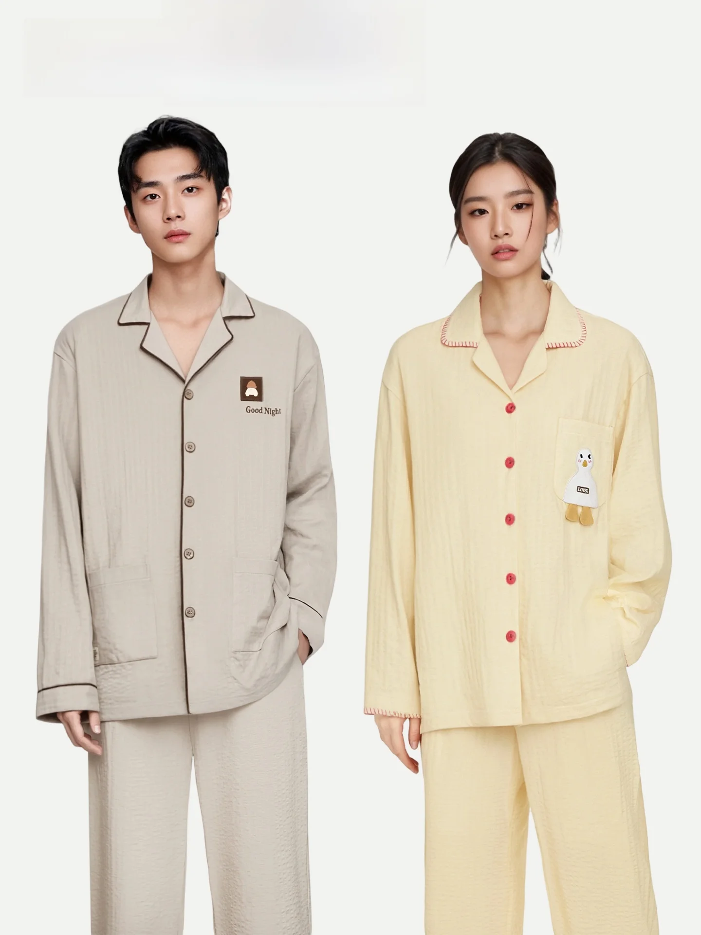 PinkBread Couples Style Long Sleeve Cotton Pajamas Cartoon Print Comfortable Home Clothes Suitable for Outdoor Wear Spring Au...