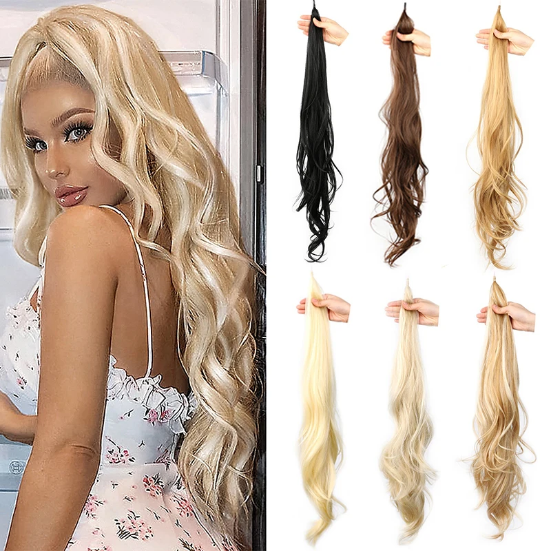 32Inch Synthetic Ponytail Extensions Flexible Wrap Around Pony Tail Fake Hair Ponytail Hairpiece for Women Synthetic False Hair