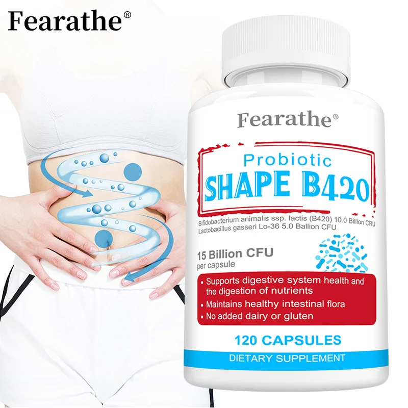 Fearathe Probiotics 15 Billion CFU, 120 Capsules, Non-GMO, No Gluten, Supports Occasional Constipation, Diarrhea, Gas & Bloating