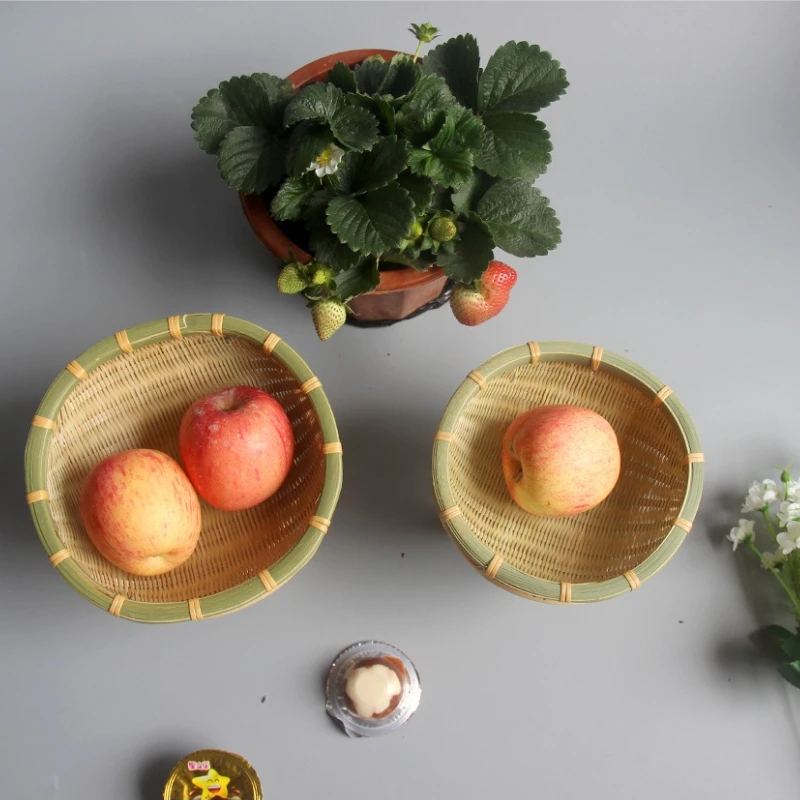 Cesta tejida de bambú ecológica, organizador de almacenamiento hecho a mano para aperitivos de frutas secas con soporte para decoración del hogar