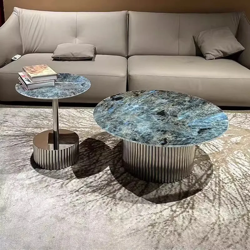 

Simple Metal Rock Slab Design Light Luxury Modern Round Coffee Table for Small Apartment for Home Use