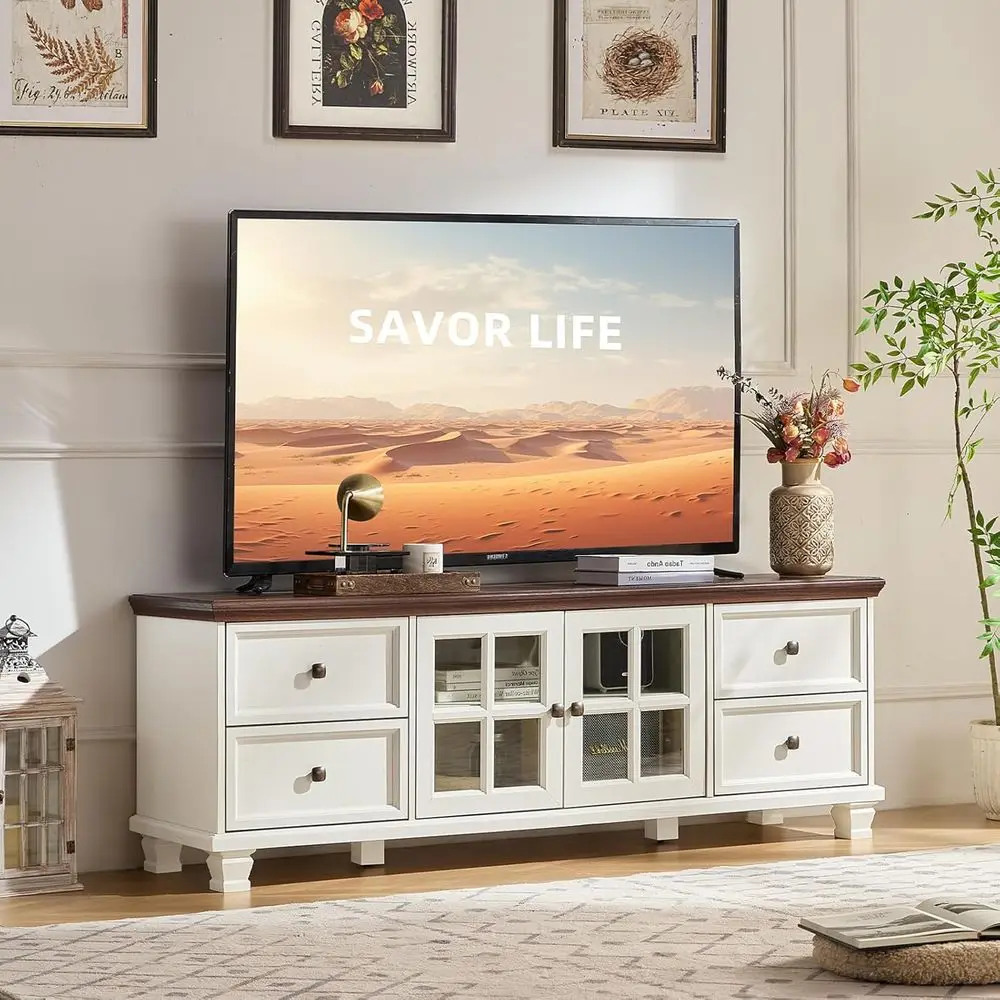 

Rustic Wooden TV Stand for 75-Inch TVs, White, Living Room Entertainment Center
