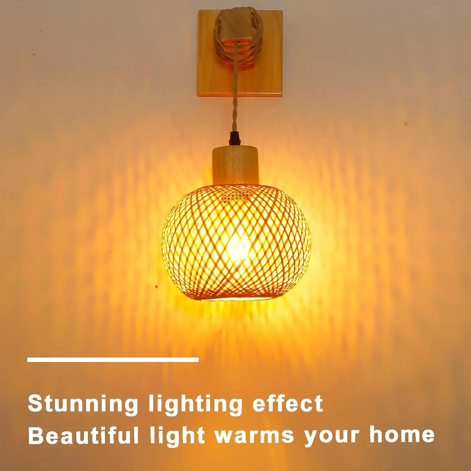 

Creative Handwoven Boho Wall Light Bamboo Lantern Lamp E27 Rattan Woven Rope Wood and Metal Wall Sconces for Living Room Bedroom