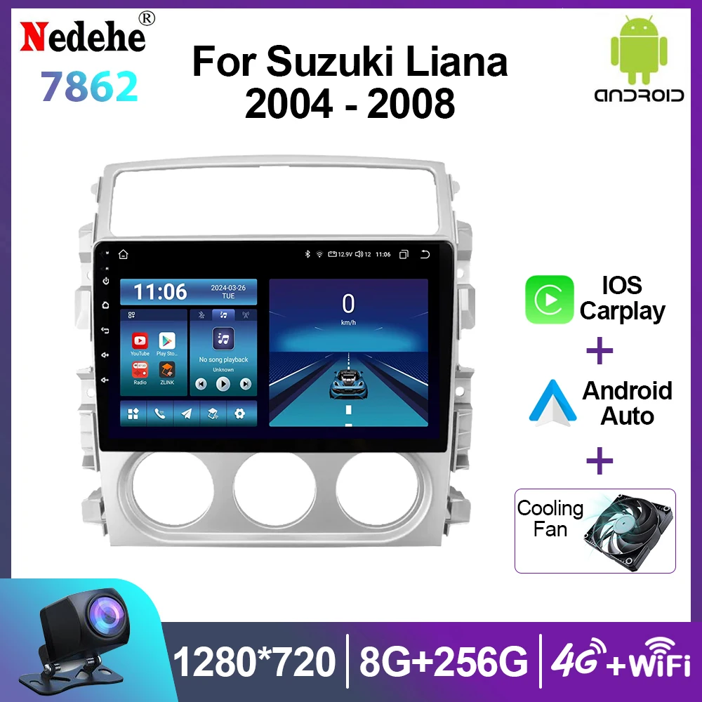 

2 Din Android 14 Carplay Auto для Suzuki Liana 2004-2008 Автомобильный радиоприемник Мультимедийный плеер Wi-Fi GPS-навигация HD-экран Autoraido DSP