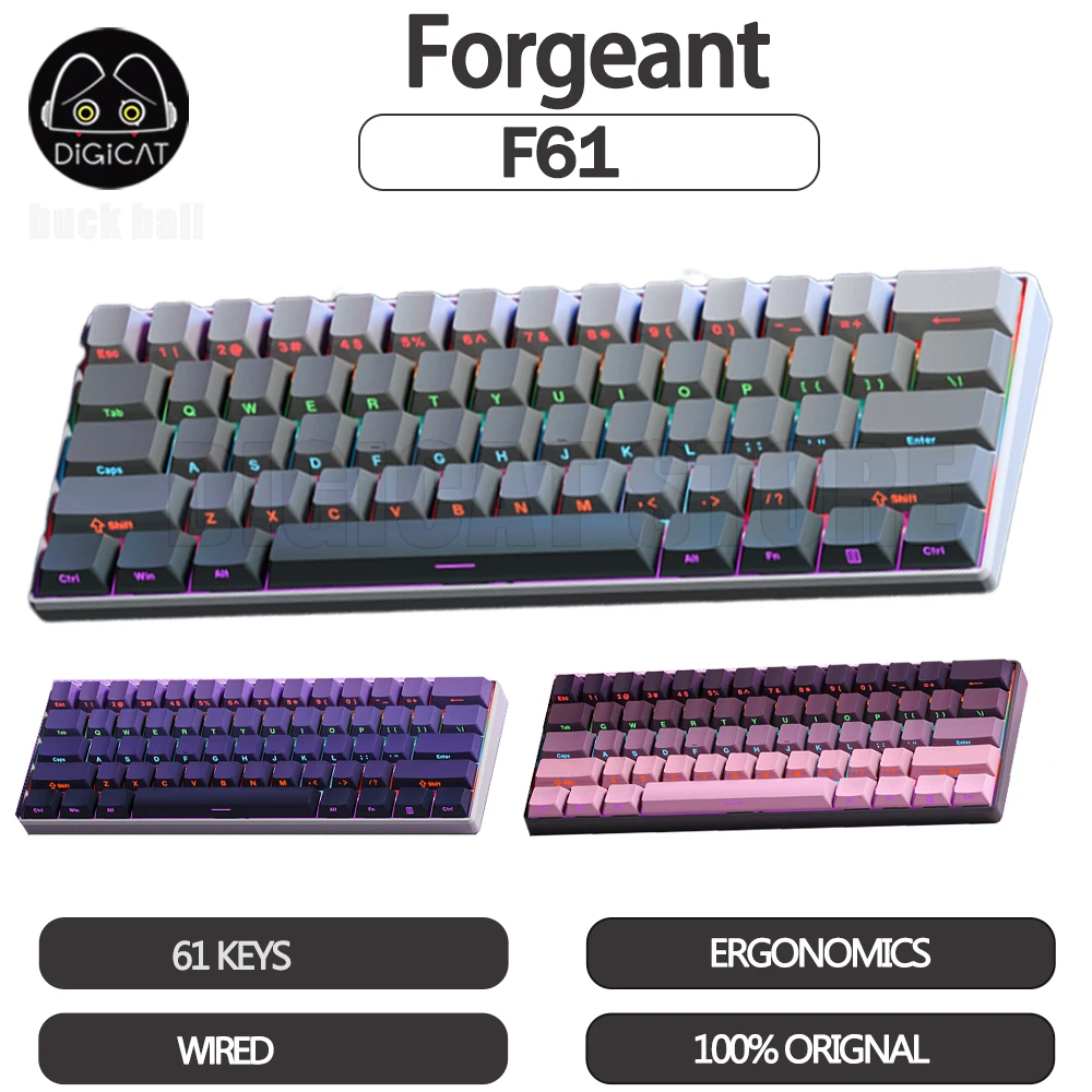 

Forgeant F61 Mechanical Keyboard Portable Wired Keyboard 61Key Gradient Keyboard Keycaps PBT Keyboard Office Game Keyboard Gift