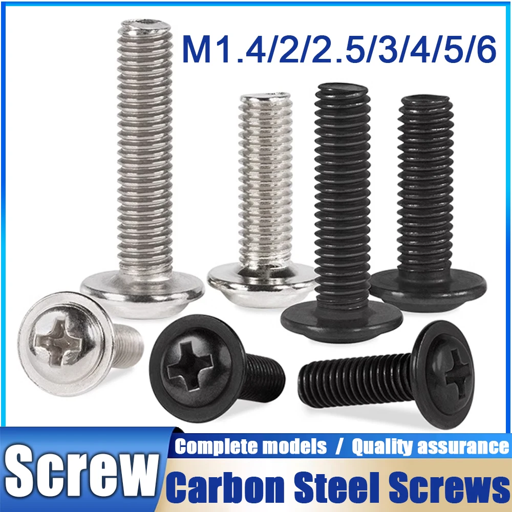 

Black / Zinc Nickel Plated Carbon Steel Phillips Round Head Washer Screw M1.4 M2 M3 M4 M5 M6 For PC Case Chassis Motherboard