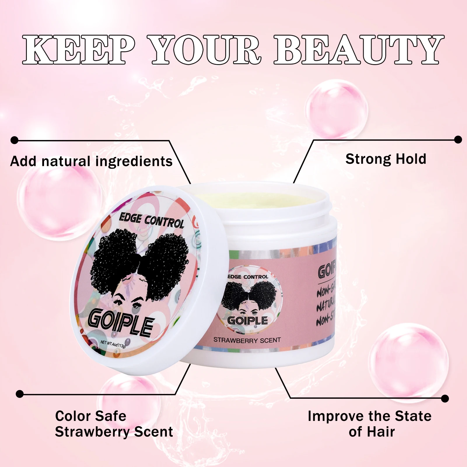 Goiple Hair Styling Wax Cream for Women 24 Hour Strong Hold Non-greasy Smoother Flyaway Baby Hair Pomade Edge Control Gel for 4C