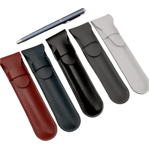 Estojo de caneta portátil de couro PU feito à mão, porta-canetas, estojo de lápis e bolsa de armazenamento flip-top simples de cor sólida