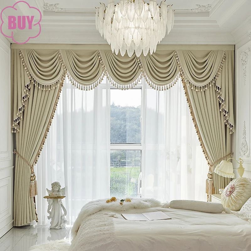 

Cream Beige Chenille Jacquard Thickened Curtains for Living Room Bedroom Light French Window Balcony Window Villa Customization