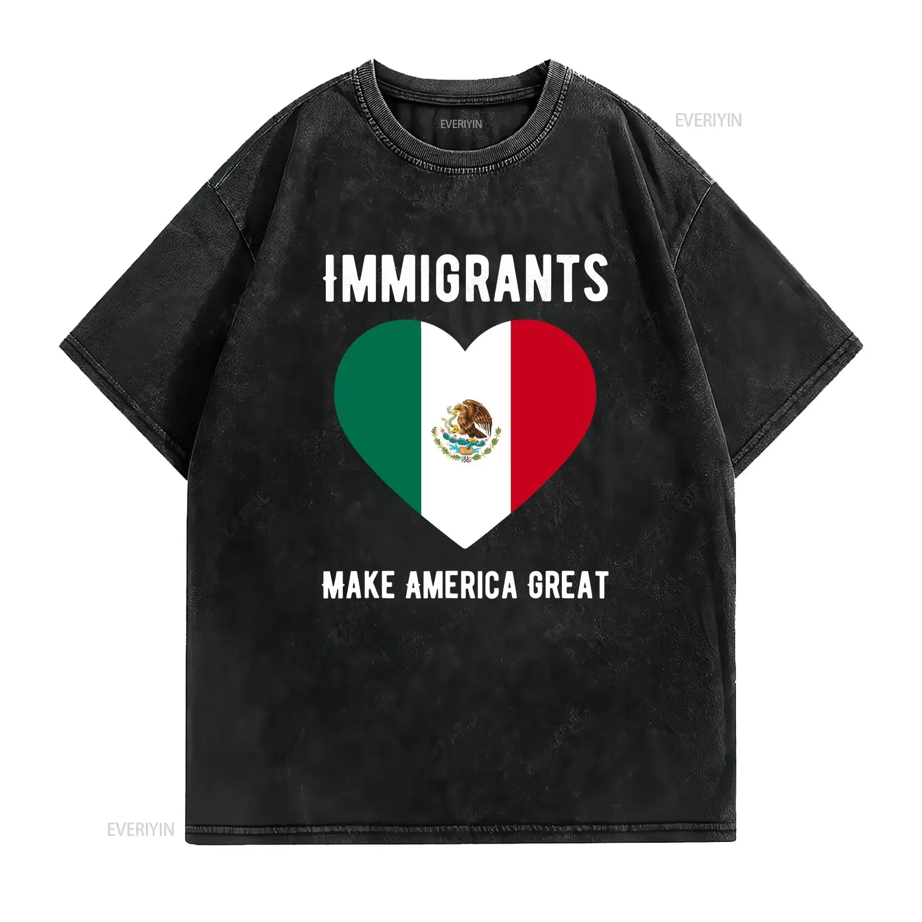 Immigrants Make America Great Mexico Flag Mexican Heritage T Shirt  vintage Washed homme streetwear Casual Comfortable