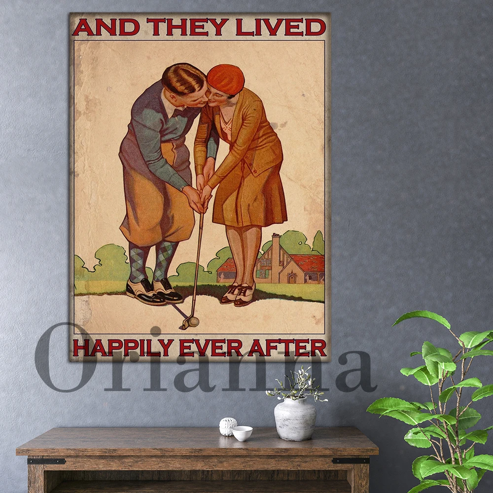 Golf Golfing Couple Poster And They Lived Happily Ever After Poster Wall Art Hd Print Home Decor Vitnage Canvas Painting