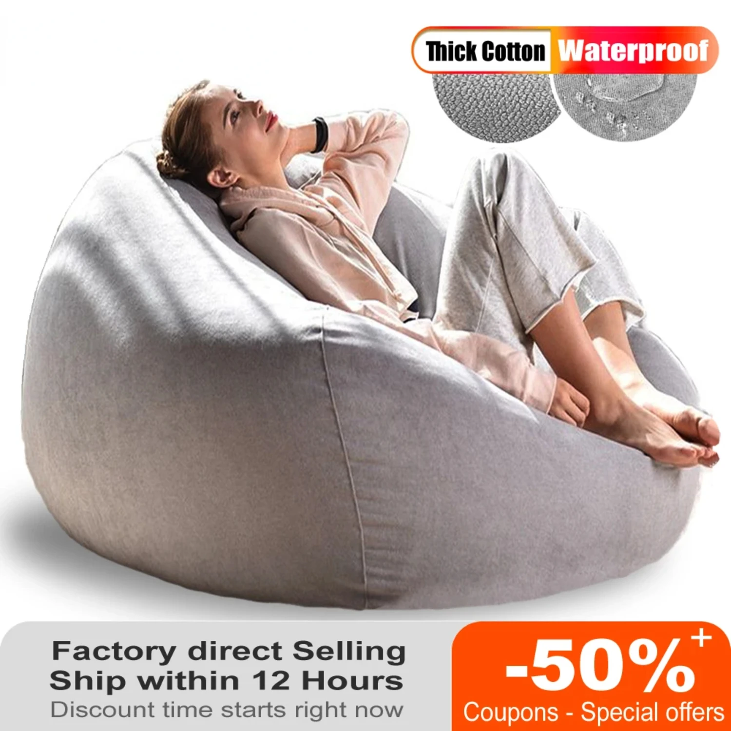 Thick, Cozy and Waterproof Outdoor Cotton Bean Bag Cover - Soft and Comfortable Lounge Recliner Sofa Pouf Puff Sac DD023, Perfec