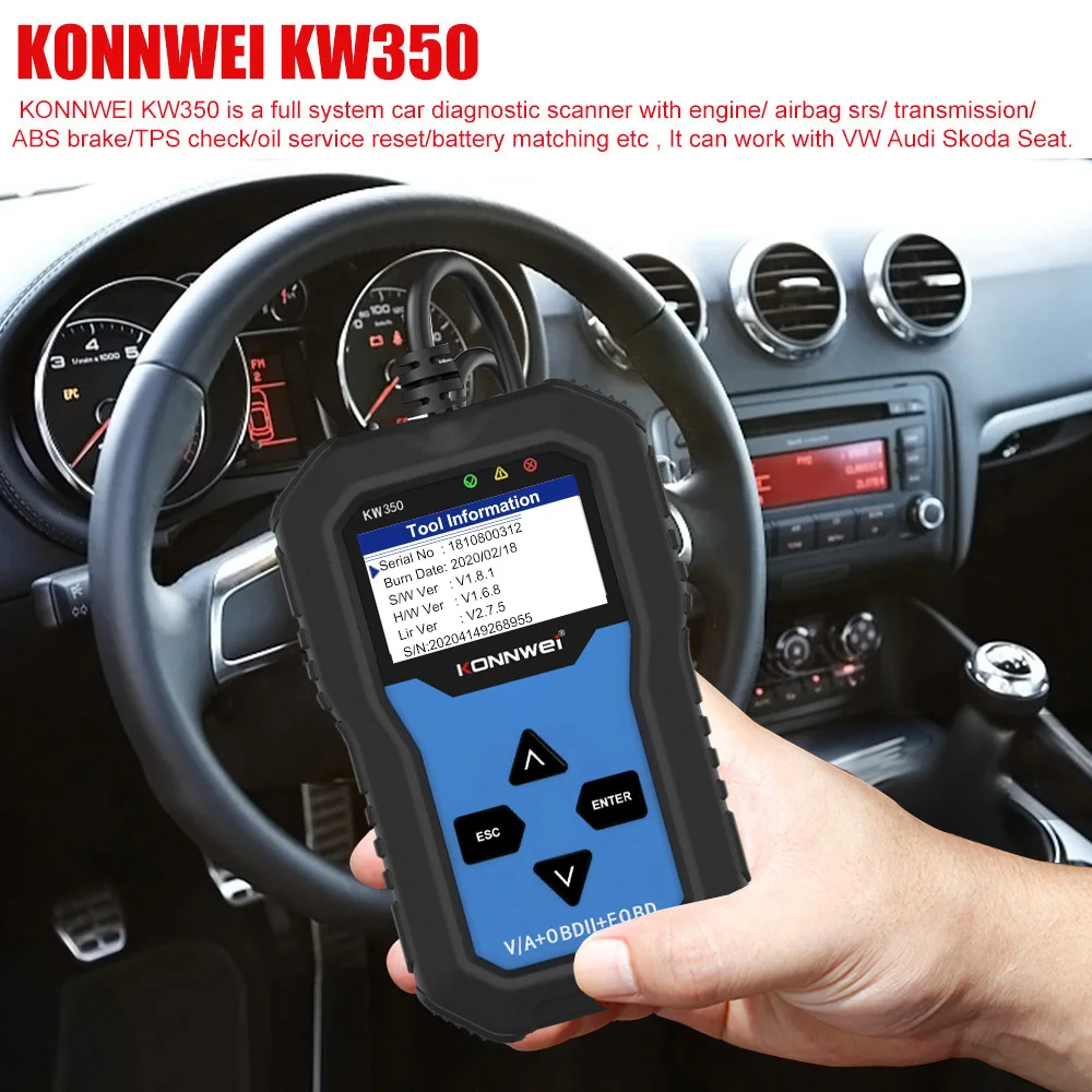 

KONNWEI KW350 OBD2 Code Scanner For Car with ABS Airbag Reset Oil Service Light EPB Diagnostic Tool Auto For VAG AUDI SEAT SKODA