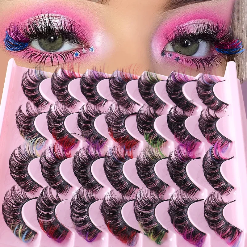 14 pairs of highly imitation mink fur false eyelashes, 8D thick curly new colored false eyelashes Lashes Volume False Eyelashes