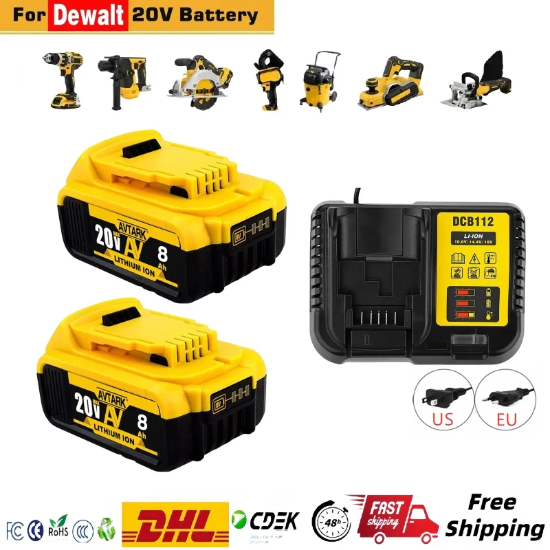 

Оригинальный литиевый сменный аккумулятор DCB200 20 в 8000 мАч для Dewalt 18 в DCB184 DCB200 DCB182 DCB180 DCB181 DCB182 DCB201 DCB206