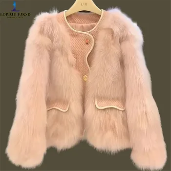 Casacos de pele de raposa falsa para mulheres, jaqueta de peito único, roupas femininas grossas quentes, alta qualidade, o pescoço, coreano, novo, inverno