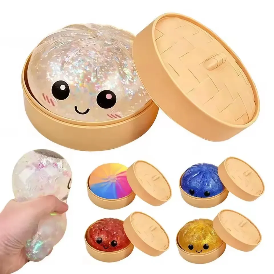 Squishy Dumpling Toy Crystal Steamer Bun Stress Relief Ornament Food Shape Squeeze Toy Slow Rebound Squishy Fidget Fun Gifts