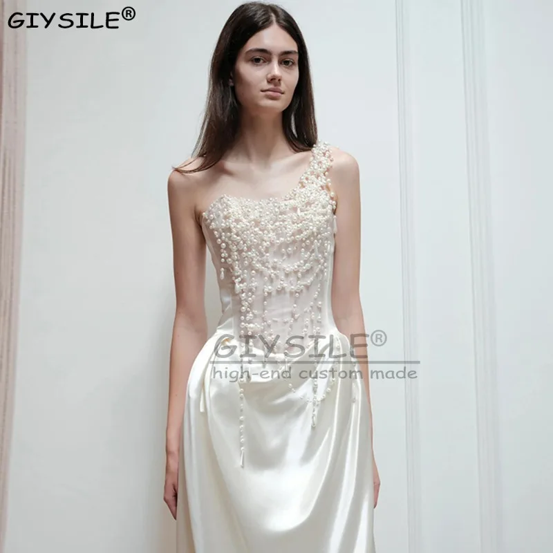 

GIYSILE 2025 Satin New White Wedding Dress Tube Top Sleeveless Pearl Heavy Industry Fashion Formal Women Elegant Evening Dresses