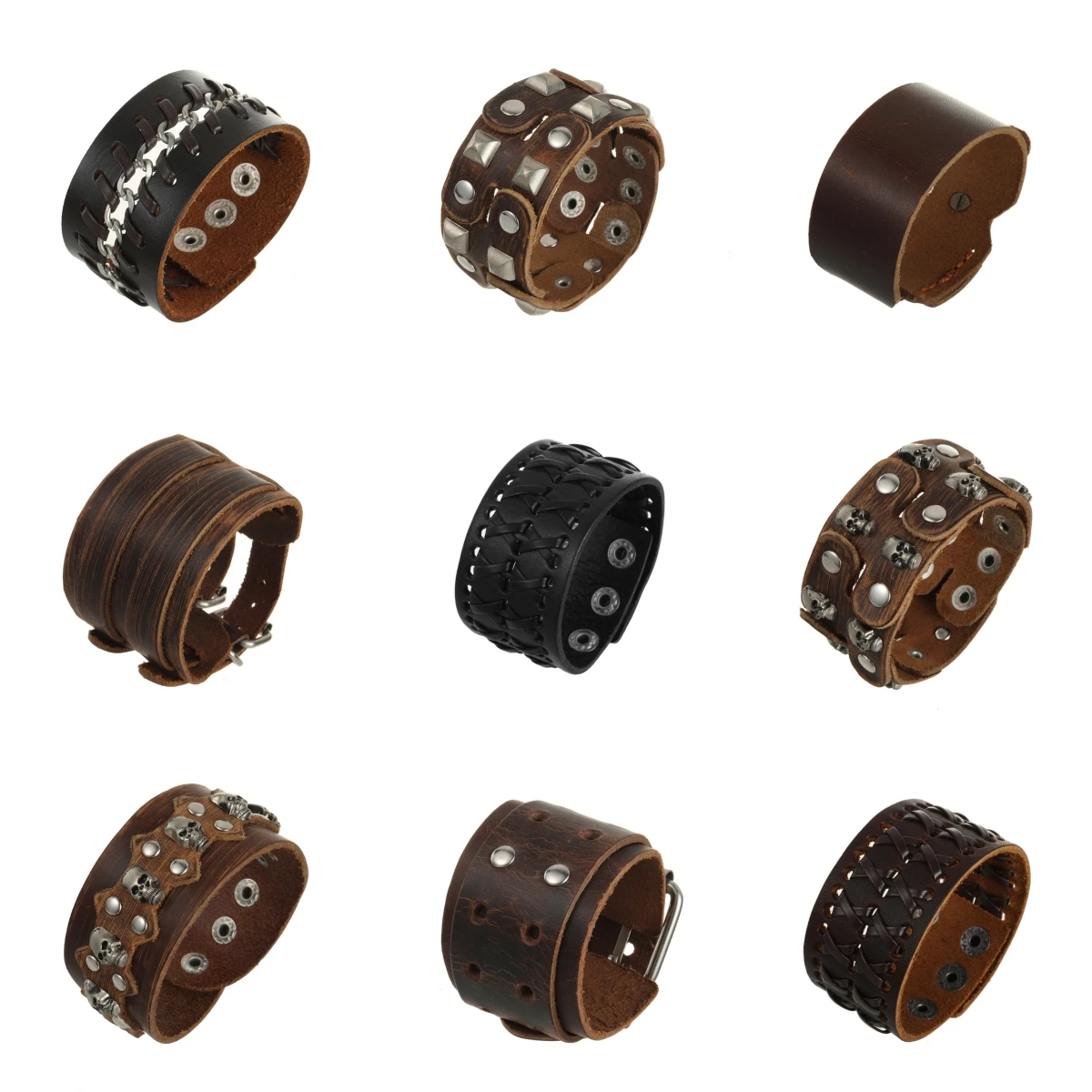 

Leather Bracelets Retro Men's Leather Cuff Bracelet Adjustable Wide Wristband Bracelet Jewelry Gift