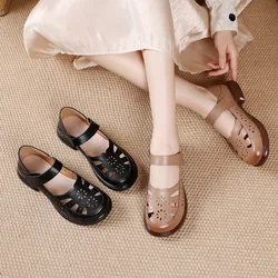 Retro Nostalgic Summer Women Shoes Cowhide Platform Flower Women's Sandals Leather Thick Soles Light Comfortable Southeast Asia