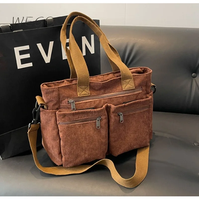 

Large-capacity Corduroy Handbag New Simple Lady Shoulder Messenger Bag Autumn Pure Colour Corduroy Zipper Square Handbag